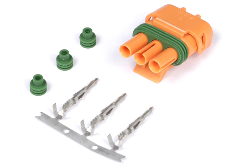 HALTECH HT-030420 PLUG AND PINS ONLY - DELCO WEATHER PACK 3 PIN GM STYLE MAP SENSOR CONNECTOR - ORANGE
