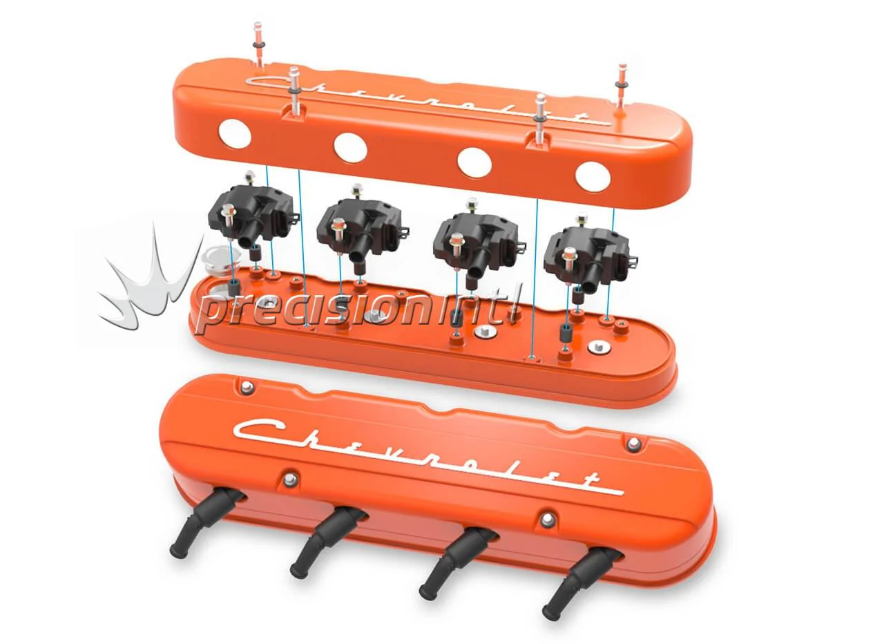 HOLLEY 241-178 2-PIECE VALVE COVER GM LS CHEVROLET LOGO-FACTORY ORANGE FINISH - Image 2