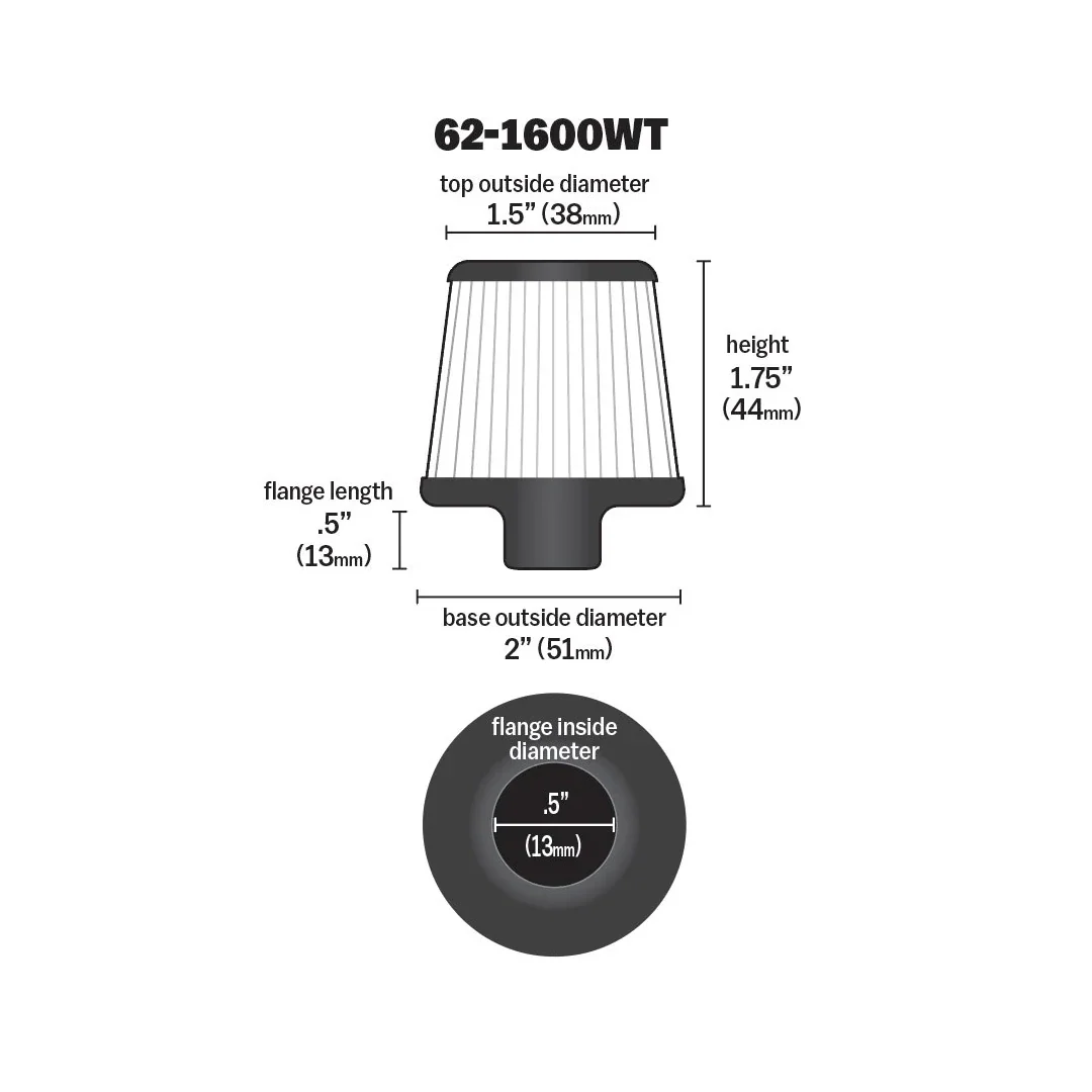 K&N 62-1600WT VENT AIR FILTER 3/8"-1/2"ID FLG X 2"OD B X 1-3/4"H X 1.5"TP - Image 2