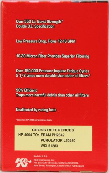 K&N HP-4004 OIL FILTER PREMIUM SERIES VARIOUS PORSCHE MODELS EQV Z133 - Image 3