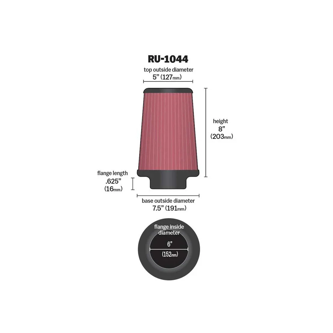 K&N RU-1044 Universal Air Filter 6"FLG, 7-1/2"B, 5"T, 8"H - Image 2