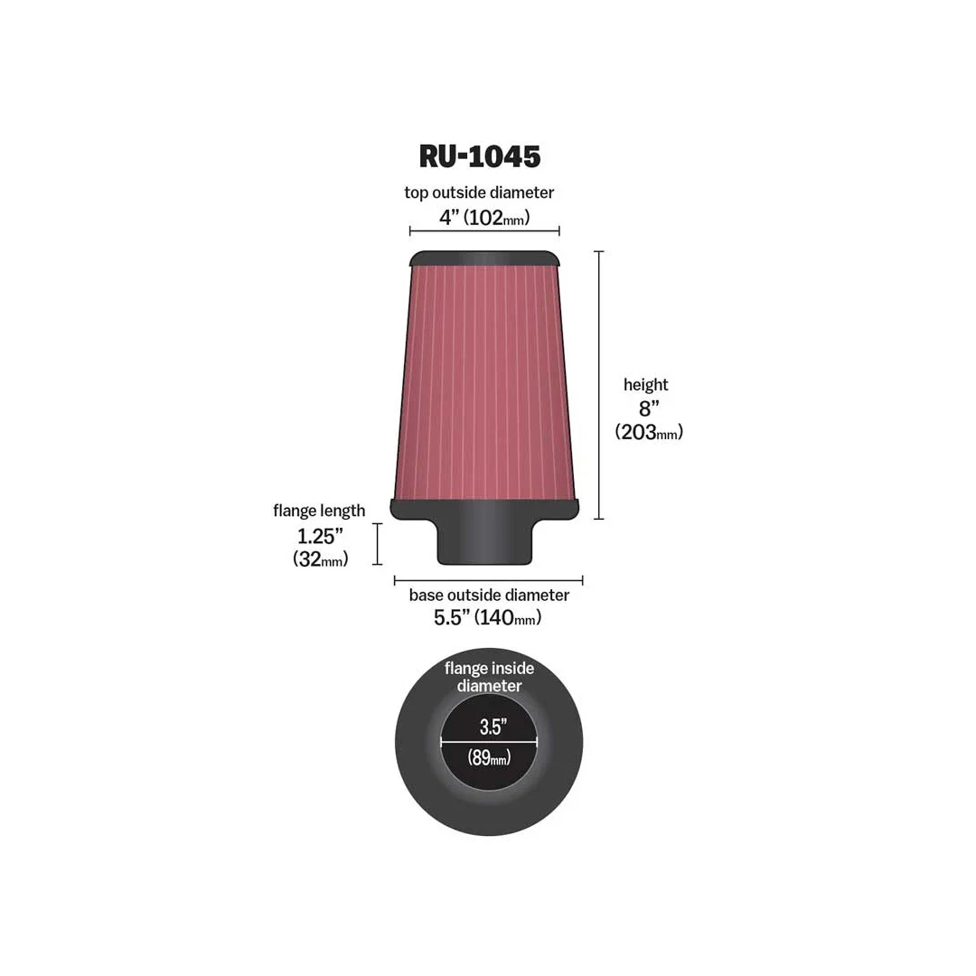K&N RU-1045 Universal Air Filter 3-1/2Flg 5-1/2B 4T 8H - Image 2